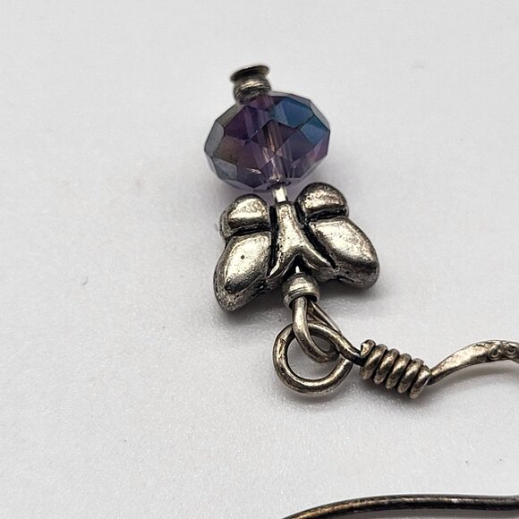 VTG Sterling Silver Butterfly Dangle Drop Earrings Dainty Purple AB style bead - Picture 7 of 8